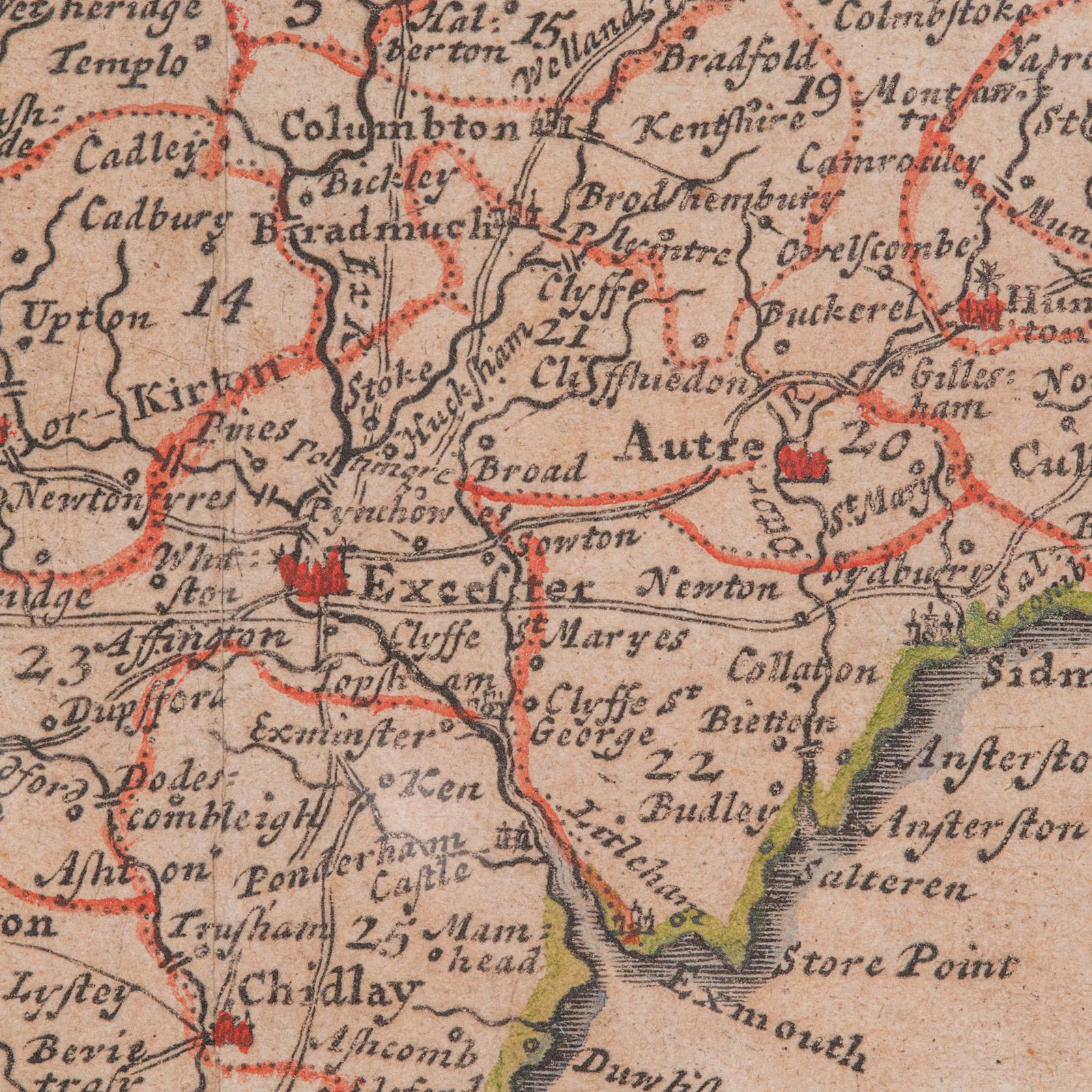 Antique Devonshire Map, English Framed Robert Morden Devon Cartography, Georgian in vendita 3
