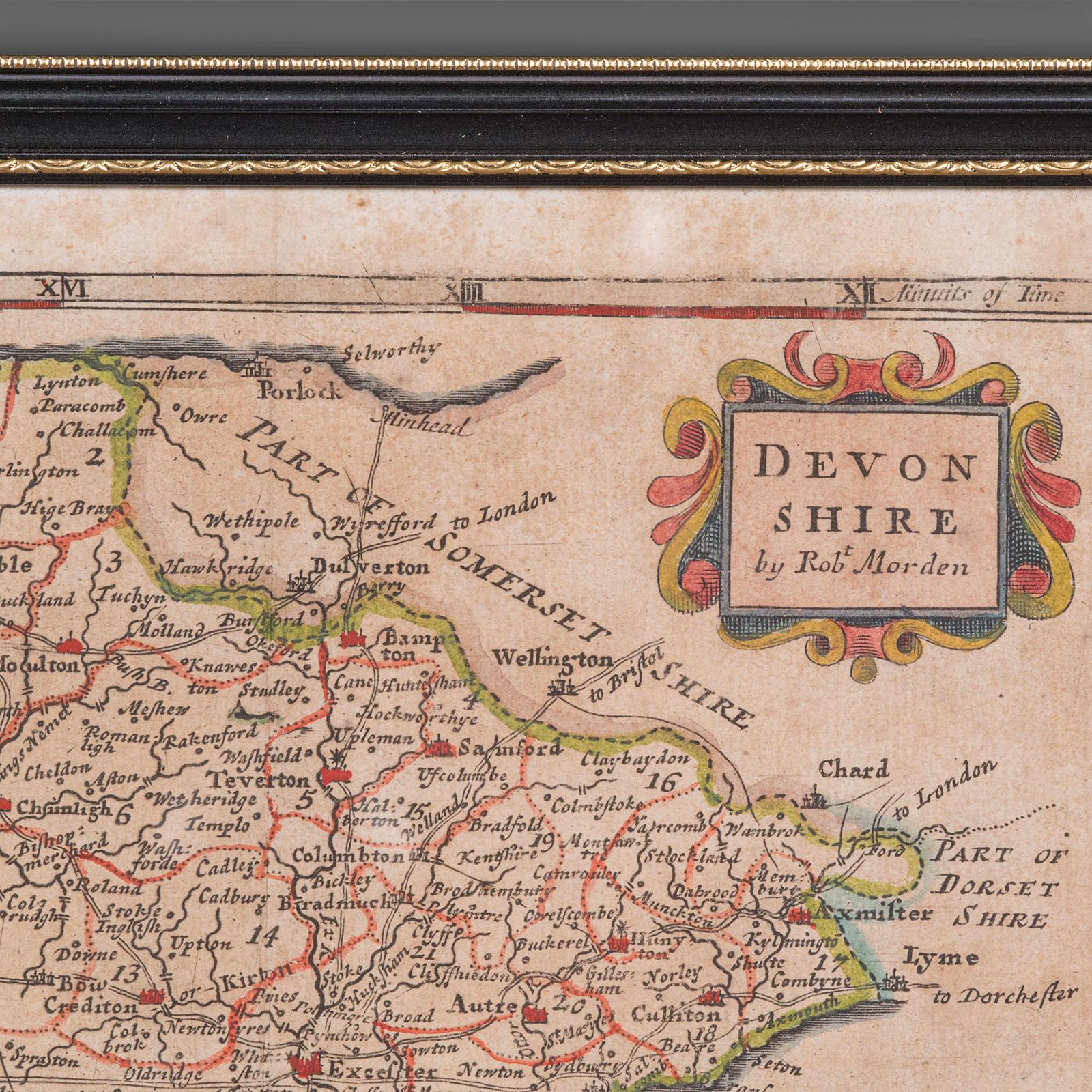 Antique Devonshire Map, English Framed Robert Morden Devon Cartography, Georgian In condizioni buone in vendita a Hele, Devon, GB