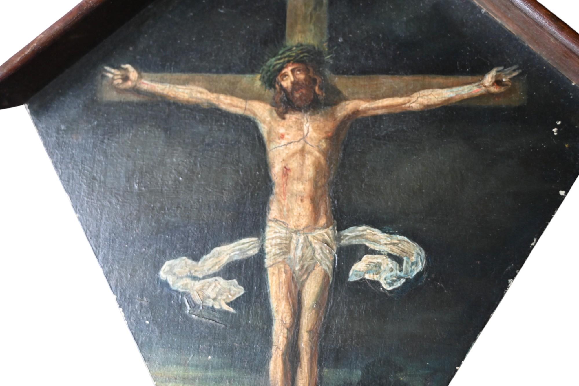 Barocco Dipinto devozionale antico - Crocifissione di Cristo, Anton Brugger, Monaco di Baviera in vendita