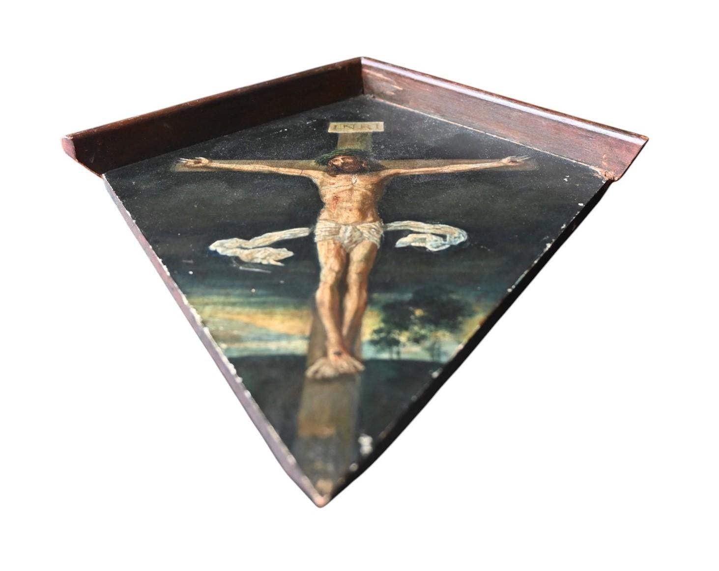 Tedesco Dipinto devozionale antico - Crocifissione di Cristo, Anton Brugger, Monaco di Baviera in vendita