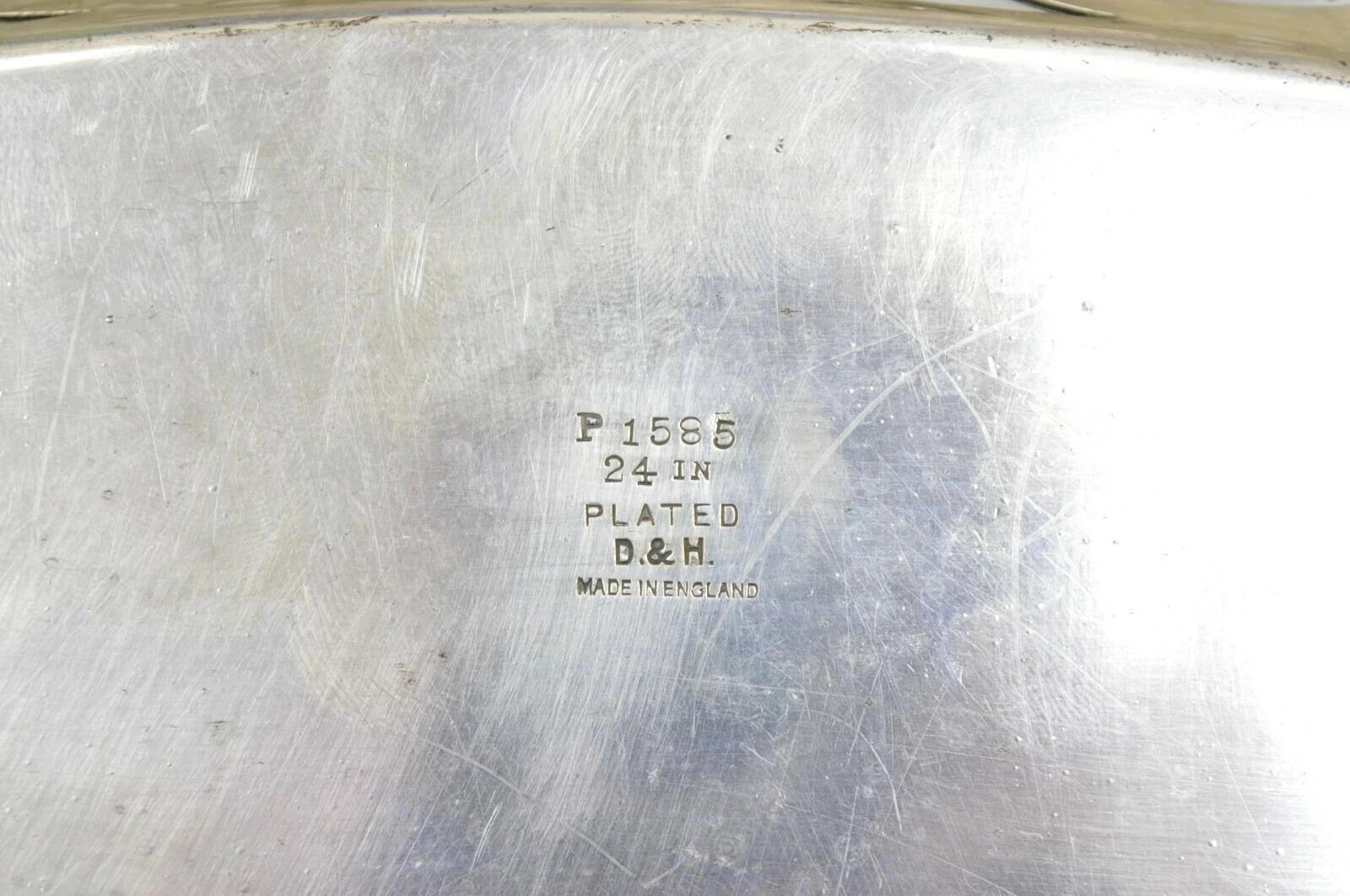 Antiguo D&H Inglaterra Plato de servir victoriano plateado festoneado Bandeja de bar en venta 3