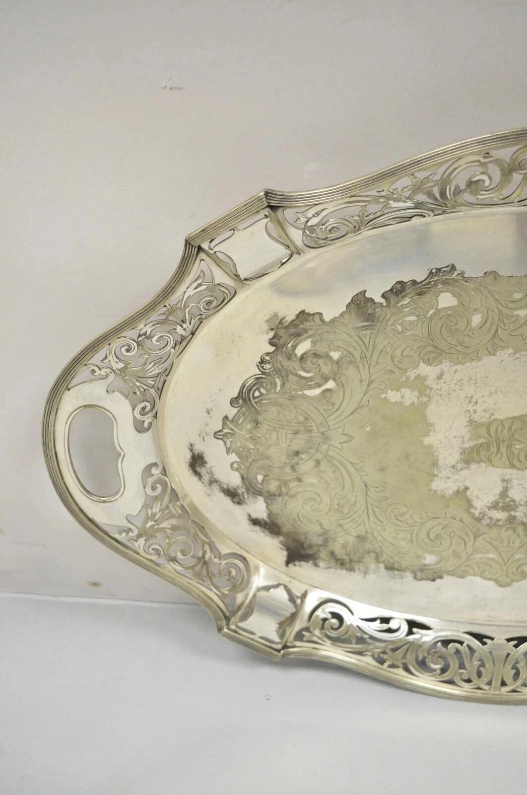 Antiguo D&H Inglaterra Plato de servir victoriano plateado festoneado Bandeja de bar siglo XX en venta