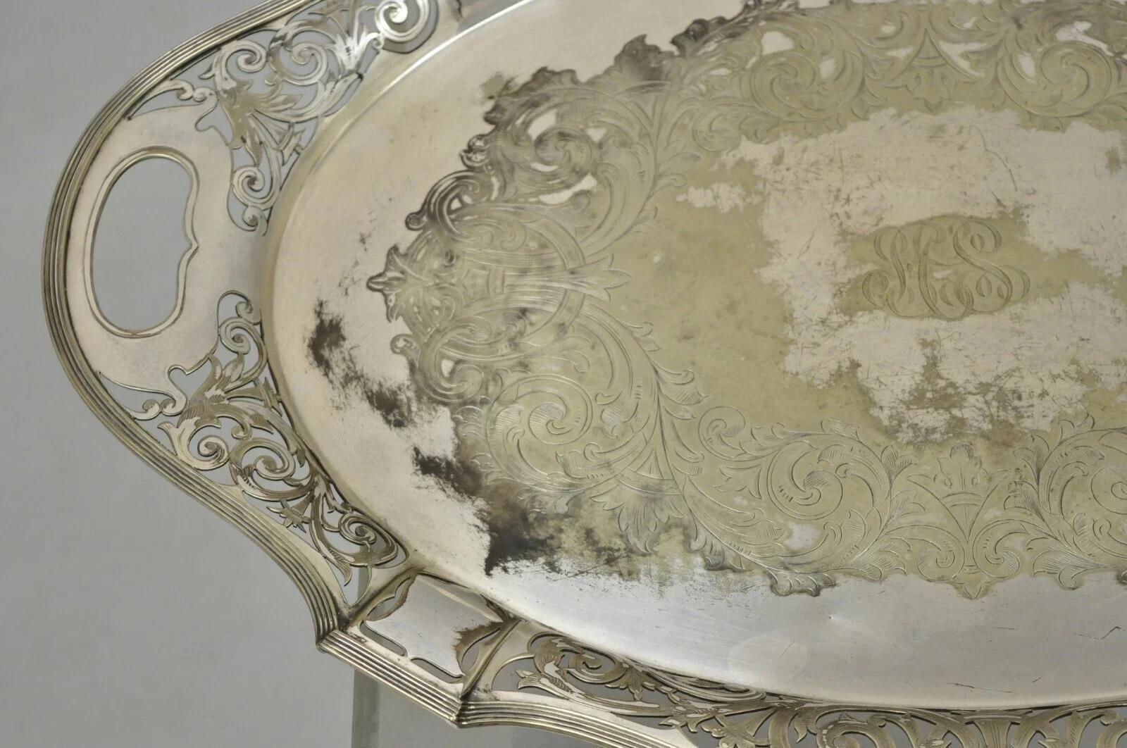 Antiguo D&H Inglaterra Plato de servir victoriano plateado festoneado Bandeja de bar Chapado en plata en venta