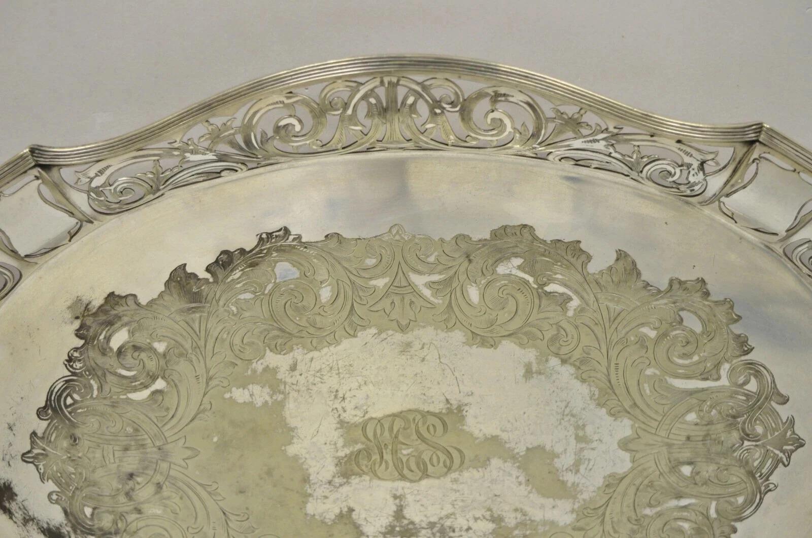 Antiguo D&H Inglaterra Plato de servir victoriano plateado festoneado Bandeja de bar en venta 1