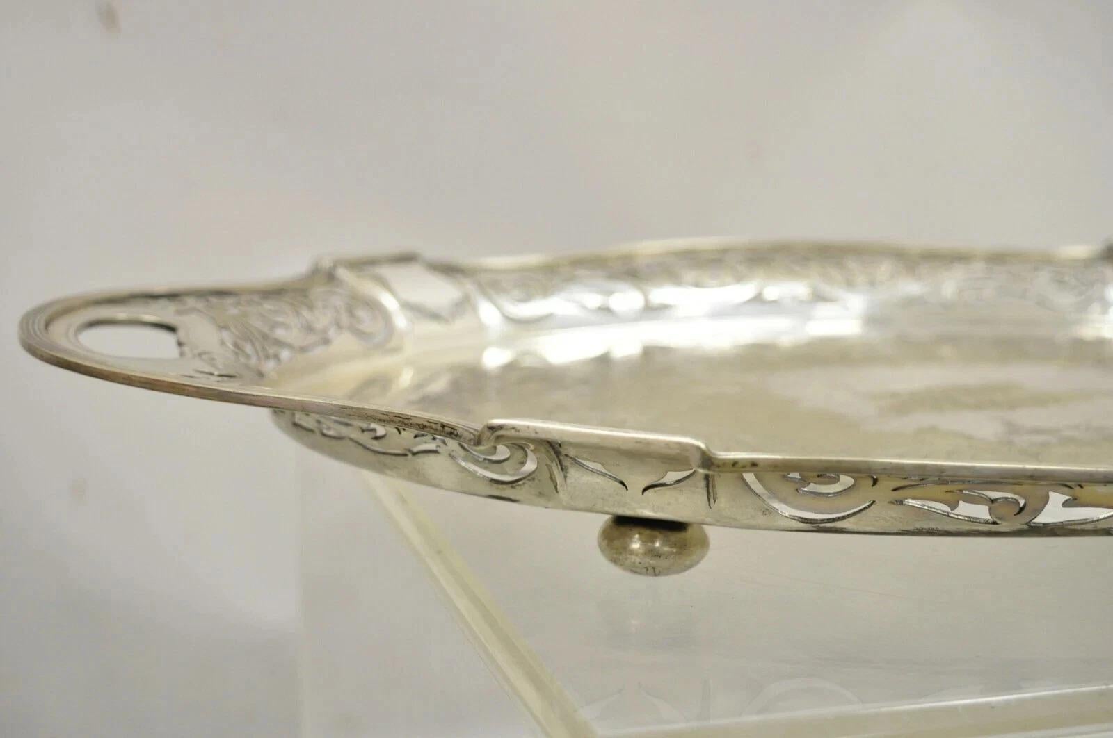 Antiguo D&H Inglaterra Plato de servir victoriano plateado festoneado Bandeja de bar en venta 2