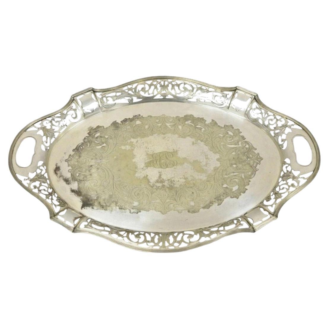 Antiguo D&H Inglaterra Plato de servir victoriano plateado festoneado Bandeja de bar en venta