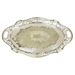 Antiguo D&H Inglaterra Plato de servir victoriano plateado festoneado Bandeja de bar