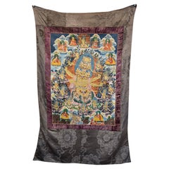 Antico arazzo Dharma Protector Dharmapala Thangka, anni '20