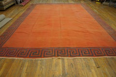 1920s Orange Blue Antique Flatwoven Indian Cotton Dhurrie Carpet 11'6"x15'9" Rug