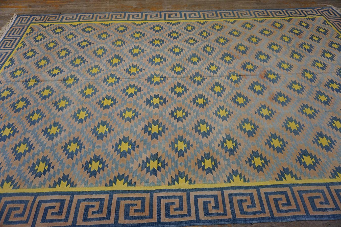 Hand-Woven 1930s Indian Cotton Dhurrie Carpet ( 7' x 11'6