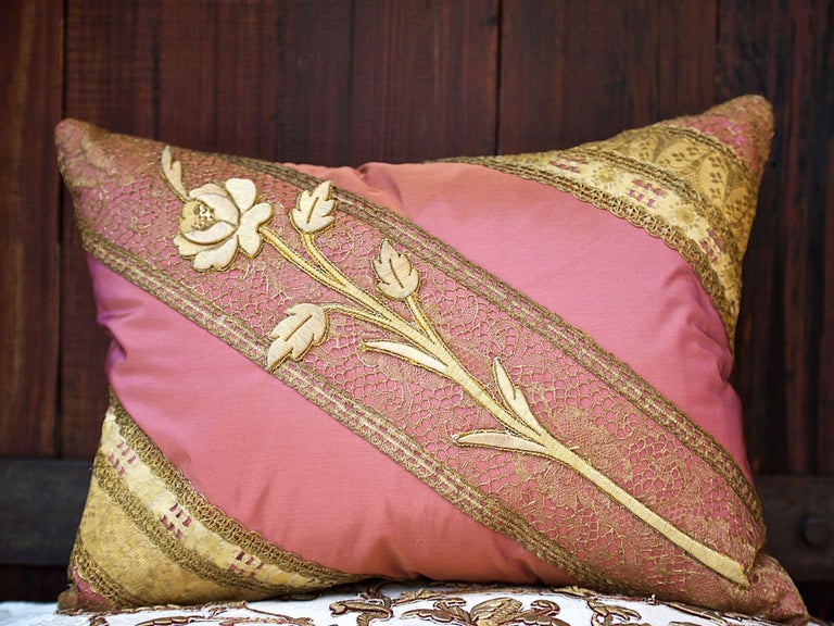 Antique Diagonal Rose on Lace Pillow by Eleganza Italiana For Sale at