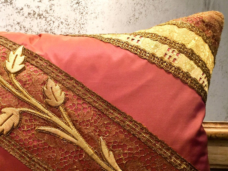 Antique Diagonal Rose on Lace Pillow by Eleganza Italiana For Sale at