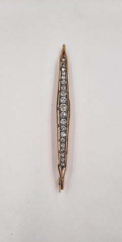 Broche de bar ancienne en argent sertie d'un diamant de 1,20 carat et d'or jaune 18 carats