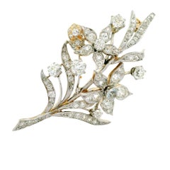 Antique Diamond 14K Gold Floral Brooch