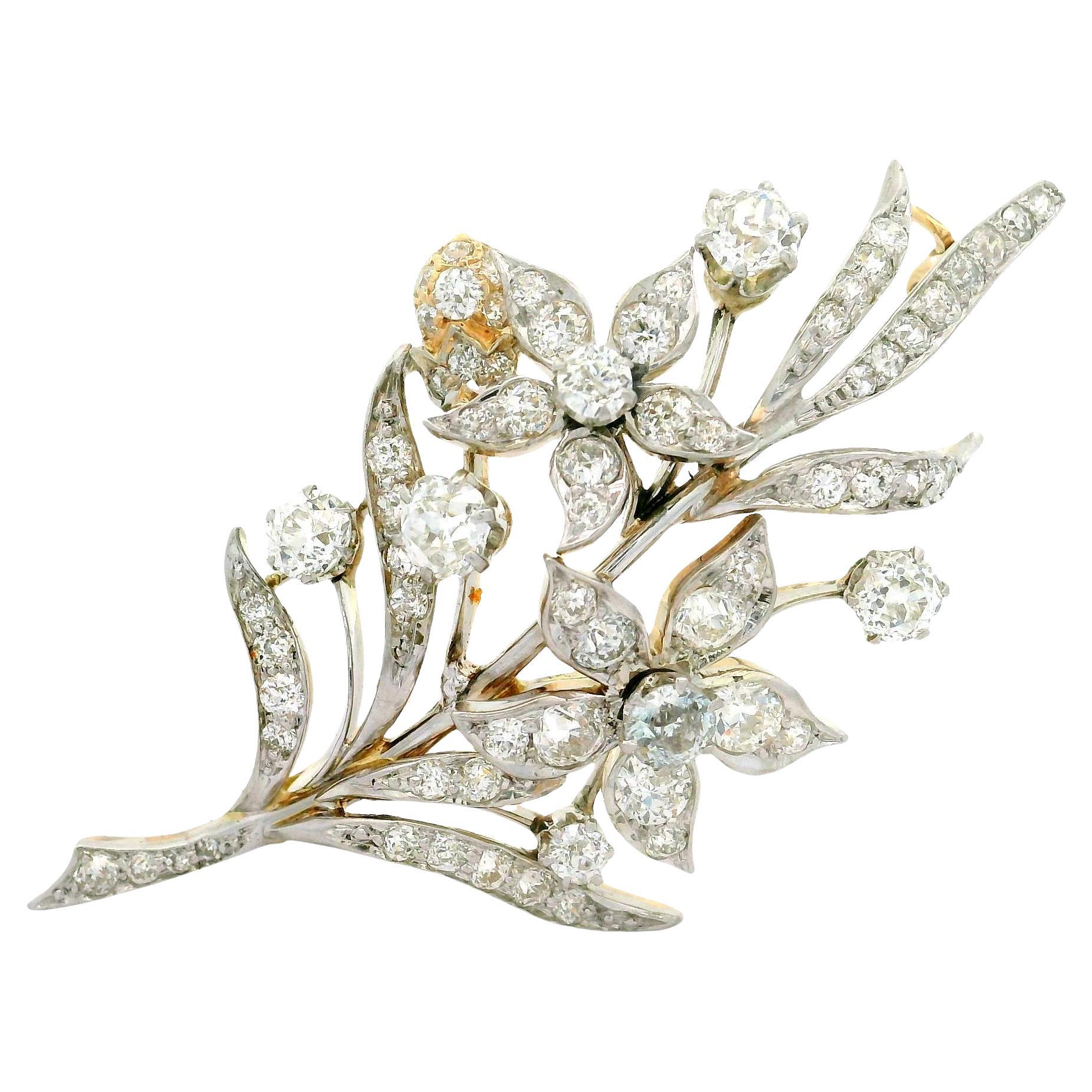 Broche florale ancienne en or 14K avec diamant