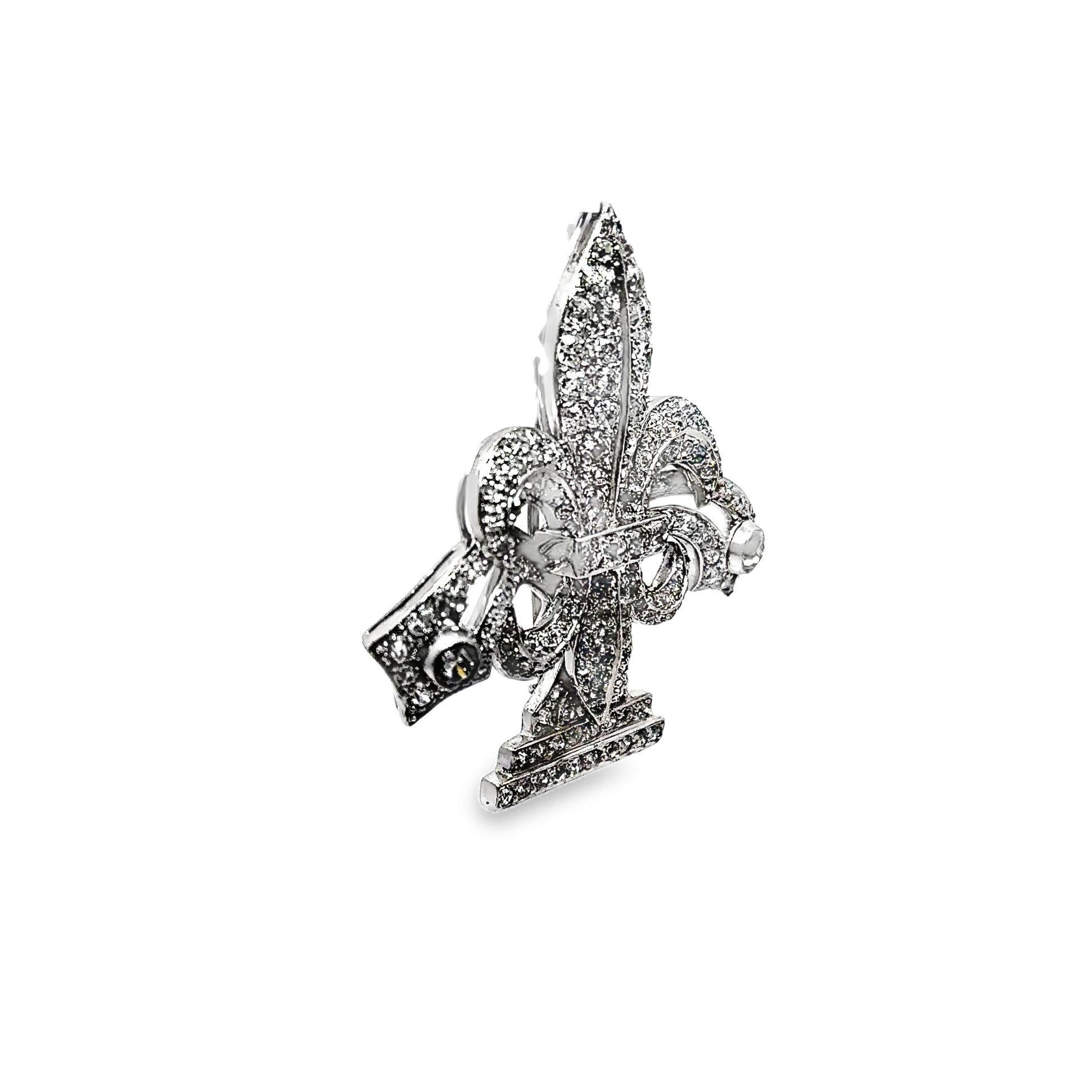 Victorian Antique Diamond 14k Gold Silver-Topped Fleur De Lis Brooch For Sale