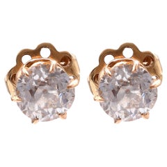 Antique Diamond 14K Rose Gold Stud Earrings