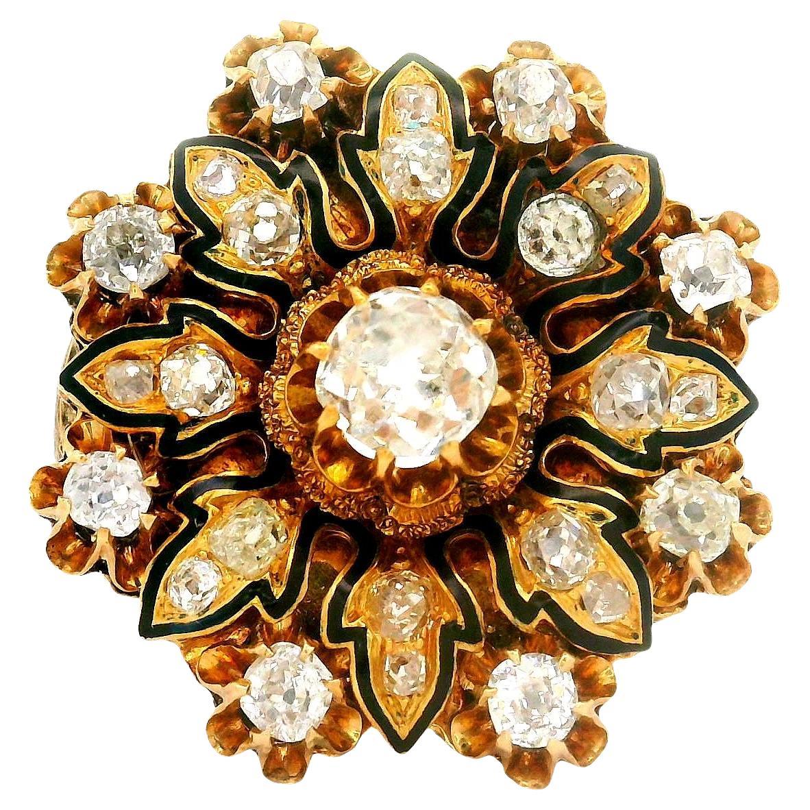 Antique Diamond 14K Yellow Gold Flower Ring im Angebot