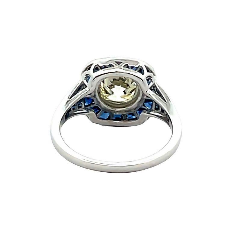 Men's Antique Diamond 1.50 carats & Blue Sapphire 2.00 carats Ring in Platinum For Sale