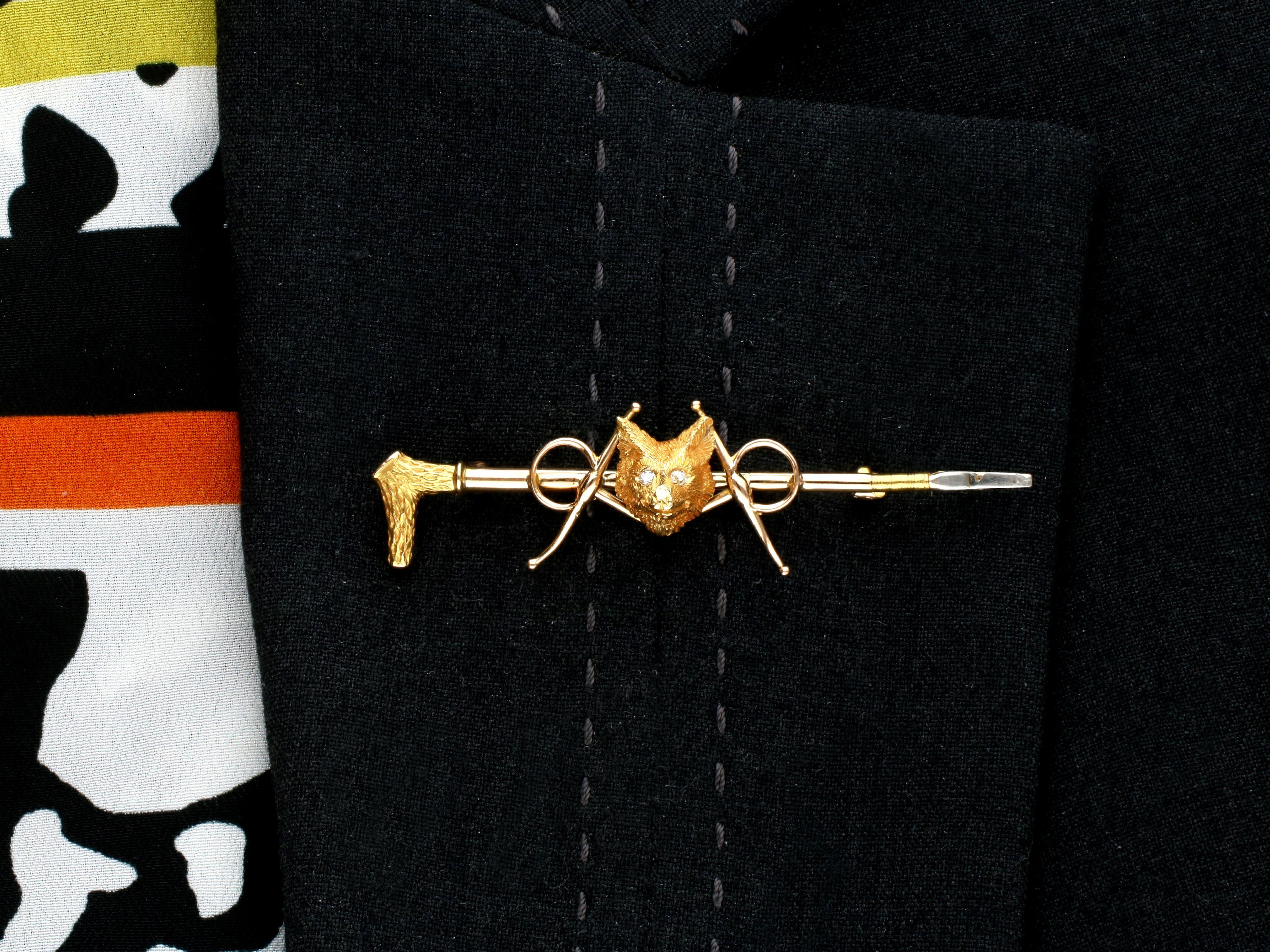 Broche chasseur de renard en or jaune et blanc 15 carats en vente 4