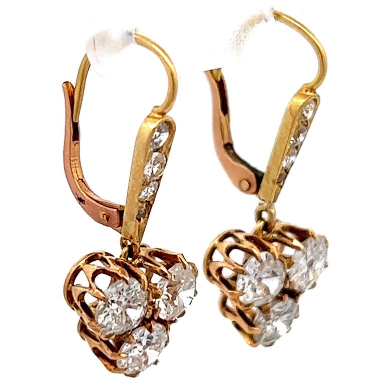 Women's or Men's Antique Diamond 18 Karat Yellow Gold Drop Earrings