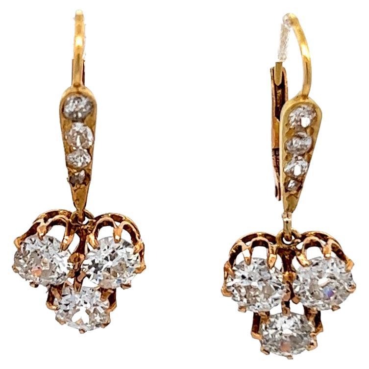 Antique Diamond 18 Karat Yellow Gold Drop Earrings