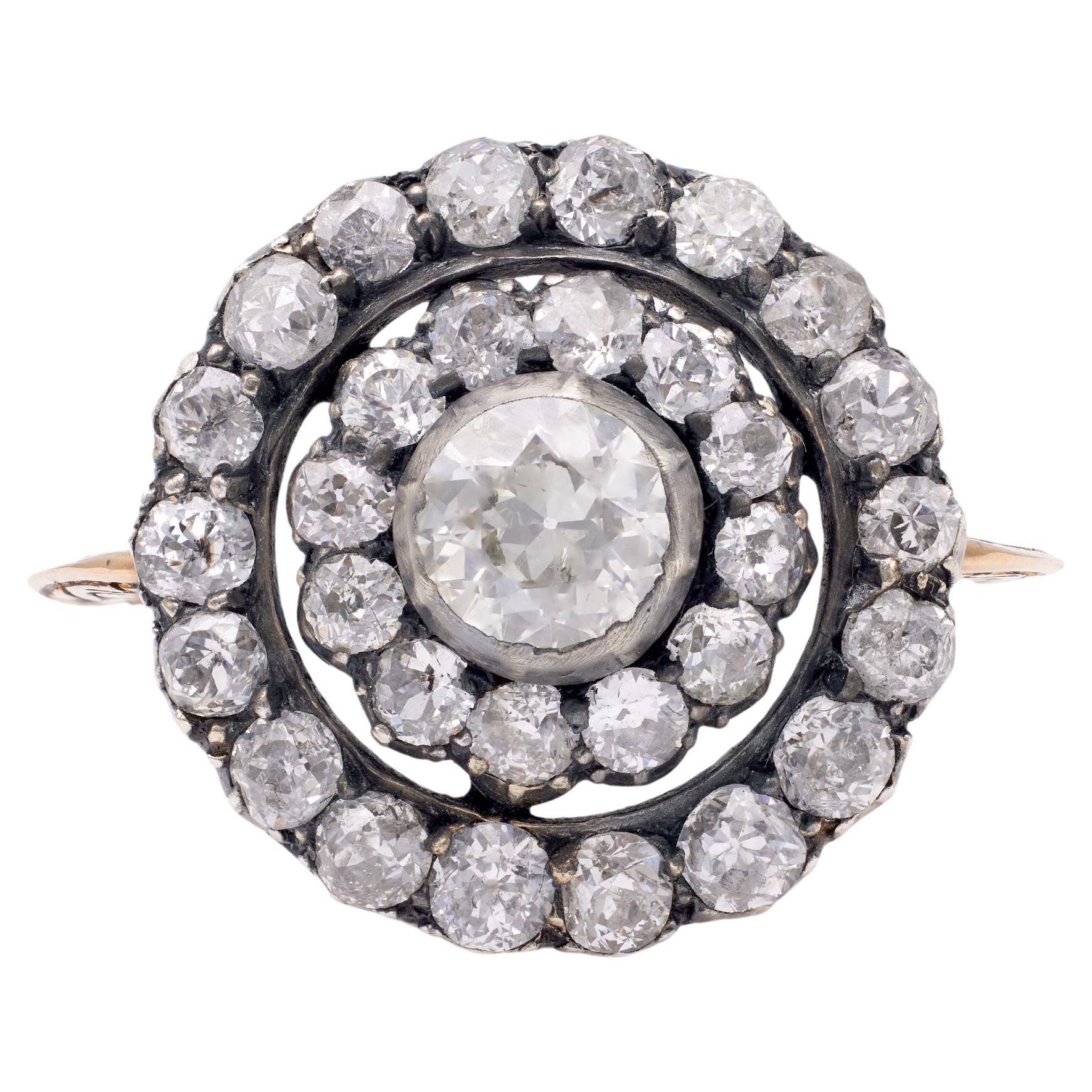 Antique Diamond 18k Gold Silver Double Halo Ring For Sale