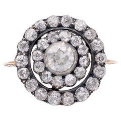 Antiker Diamant-Doppel-Halo-Ring aus 18 Karat Gold und Silber