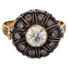 Antiker Cluster-Ring aus 18 Karat Gelbgold und Silber mit Diamanten