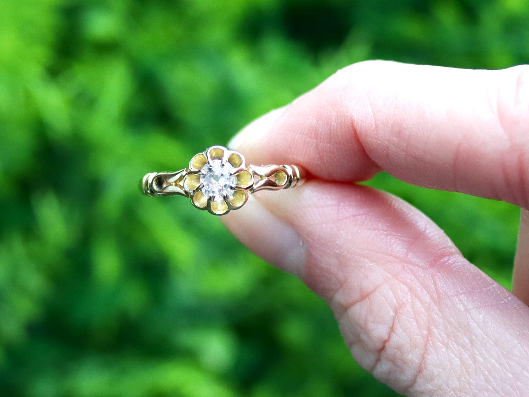 A fine and impressive 0.33 carat diamond and 18 karat yellow gold solitaire ring; part of our diverse antique jewelry and estate jewelry collections

This fine and impressive antique 0.33Ct diamond solitaire ring has been crafted in 18k yellow