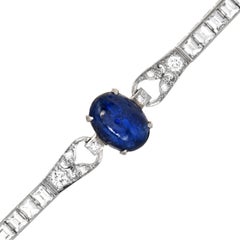 Antique Diamond 28.90cts Blue Sapphire Platinum Geometric Link Bracelet