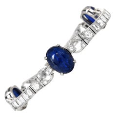 Bracelet à maillons géométriques ancien en platine avec saphir bleu 28,90 carats