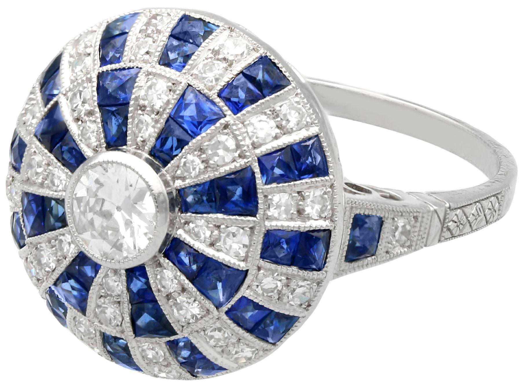 Art Deco Antique Diamond and 1.35 Carat Sapphire Platinum Cocktail Ring