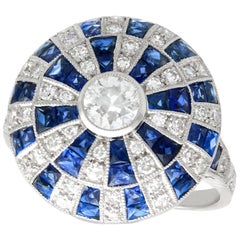 Antique Diamond and 1.35 Carat Sapphire Platinum Cocktail Ring