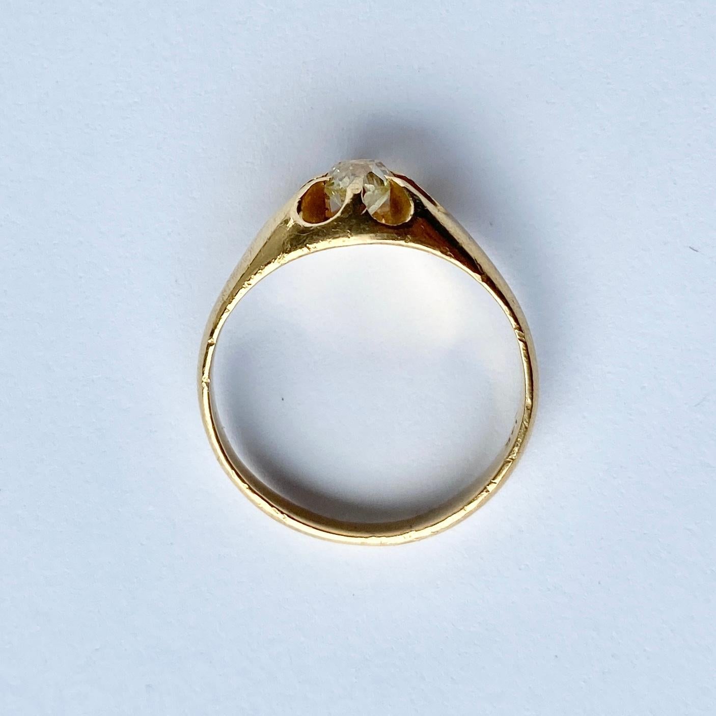 Old Mine Cut Antique Diamond and 14 Carat Gold Band