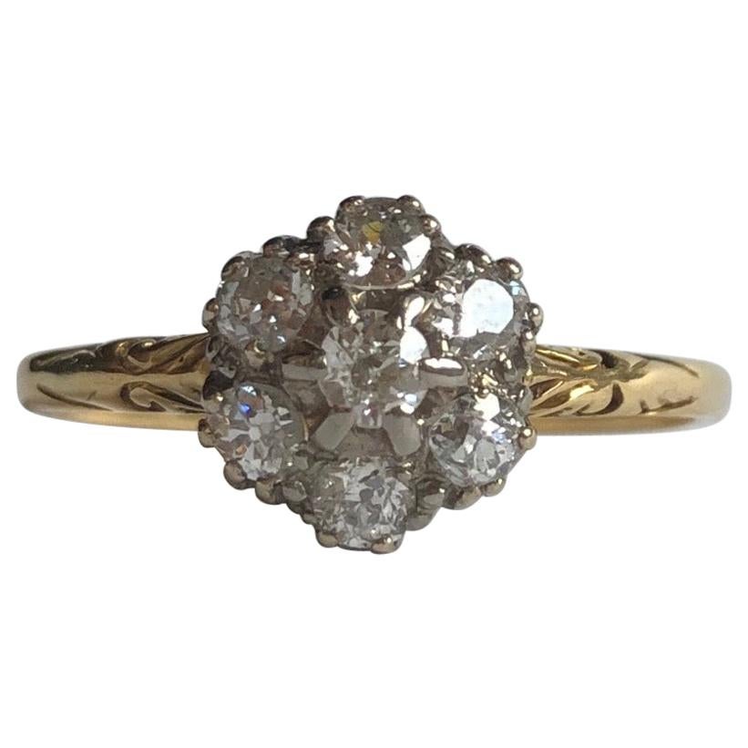 Antique Diamond and 18 Carat Gold Cluster Ring