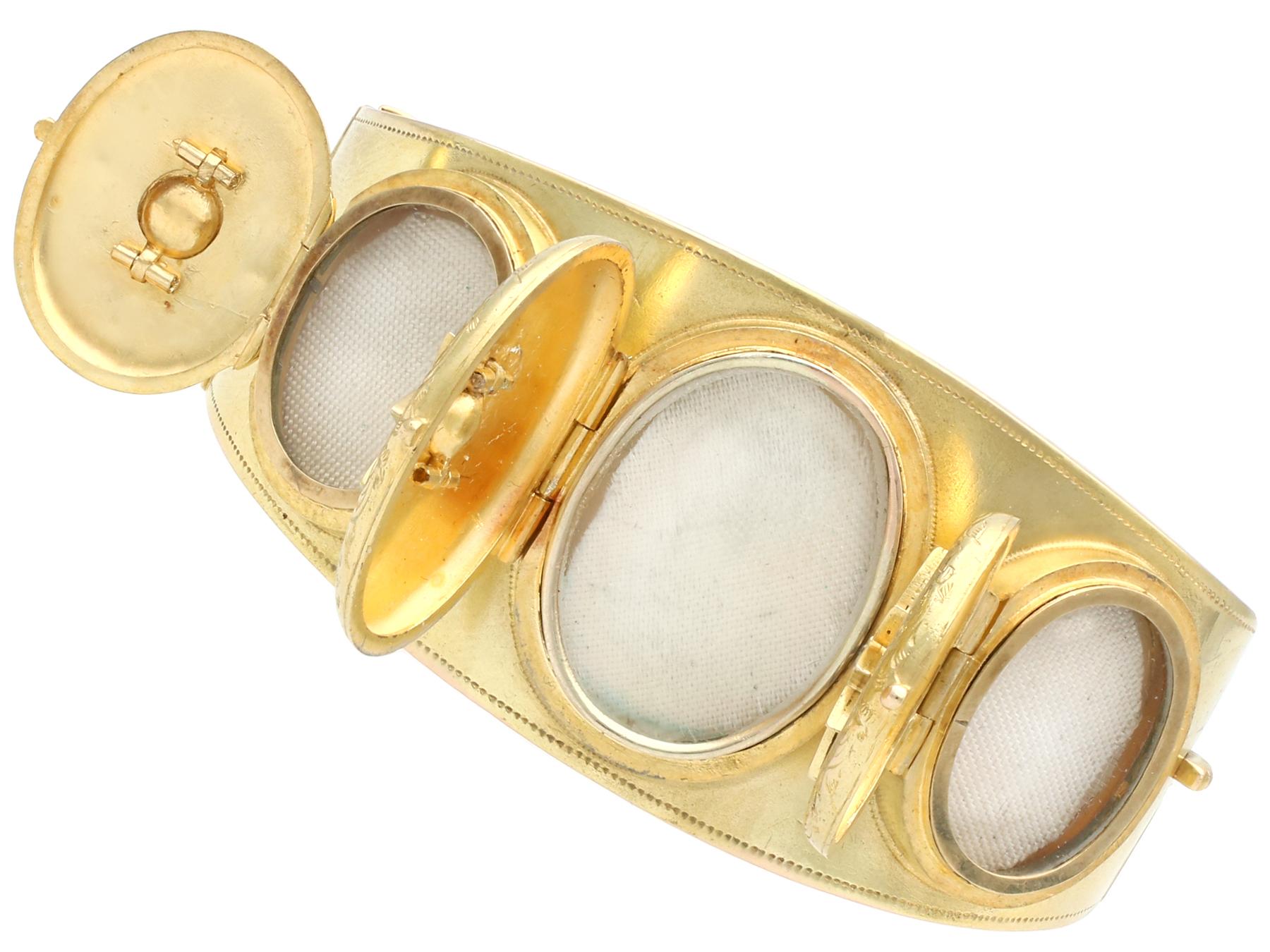 Taille vieille Europe Bracelet jonc ancien à trois boucles en or jaune et diamants, c. 1880 en vente