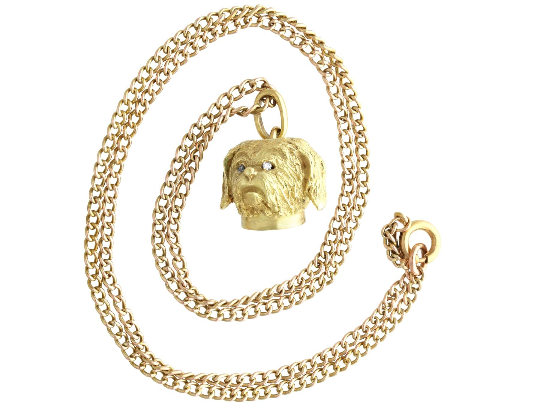 Antique Diamond and 18k Yellow Gold Dog Pendant In Excellent Condition For Sale In Jesmond, Newcastle Upon Tyne
