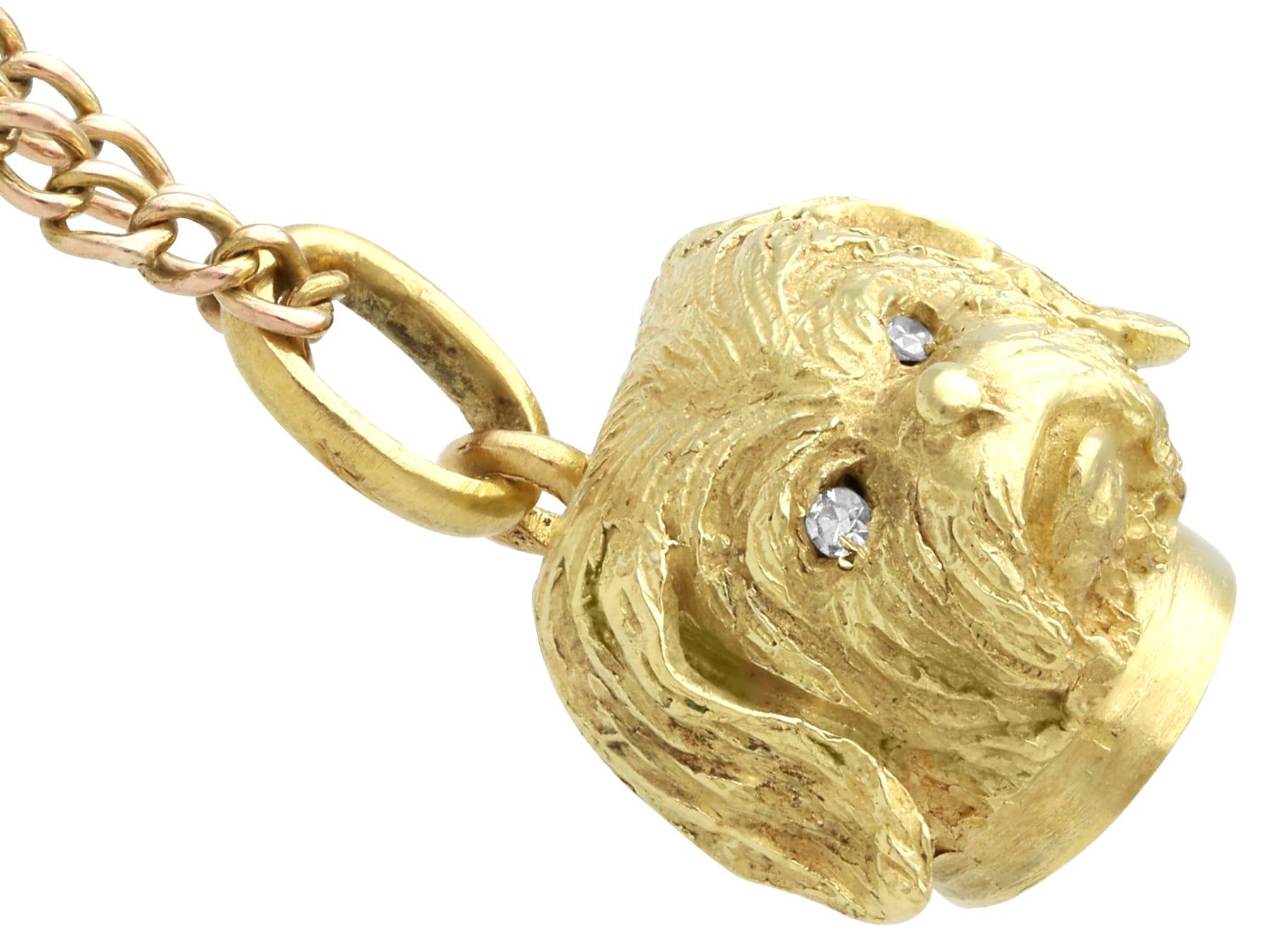 Women's or Men's Antique Diamond and 18k Yellow Gold Dog Pendant For Sale