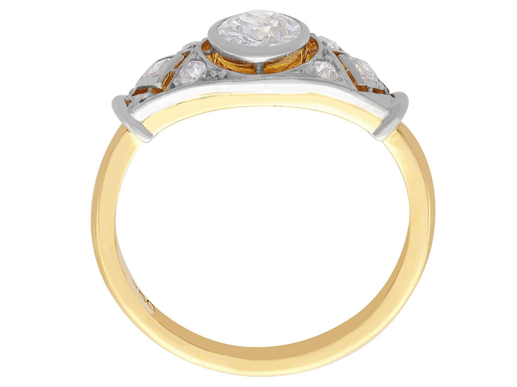 Women's or Men's Antique 0.83 Carat Diamond and 18k Yellow Gold Solitaire Ring, Circa 1920s For Sale
