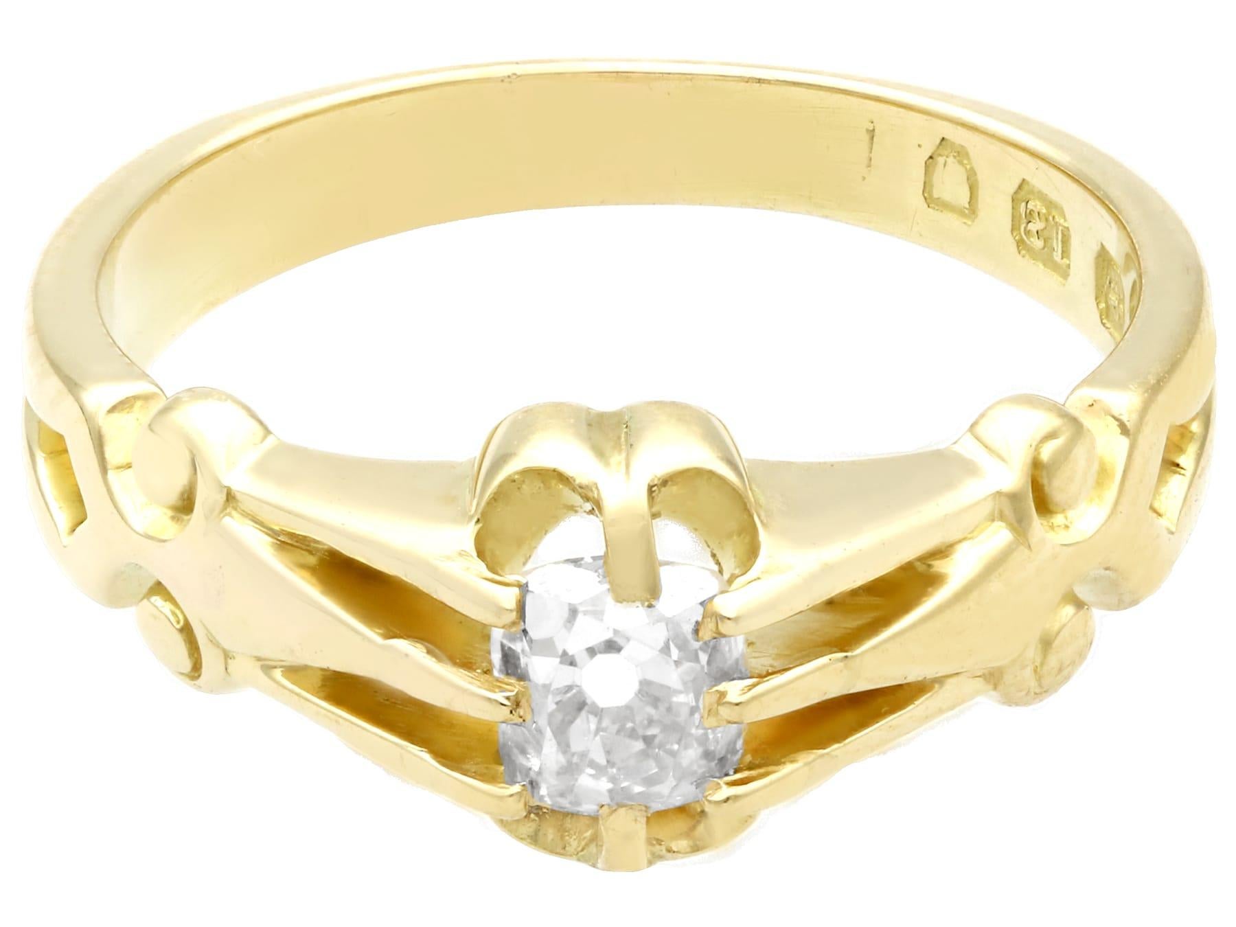 Antique Diamond and 18K Yellow Gold Solitaire Ring In Excellent Condition For Sale In Jesmond, Newcastle Upon Tyne