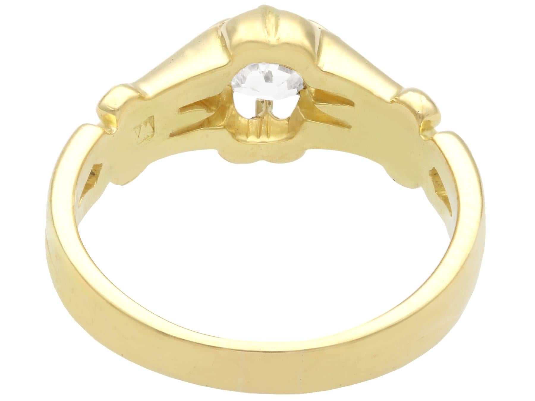 Women's or Men's Antique Diamond and 18K Yellow Gold Solitaire Ring For Sale
