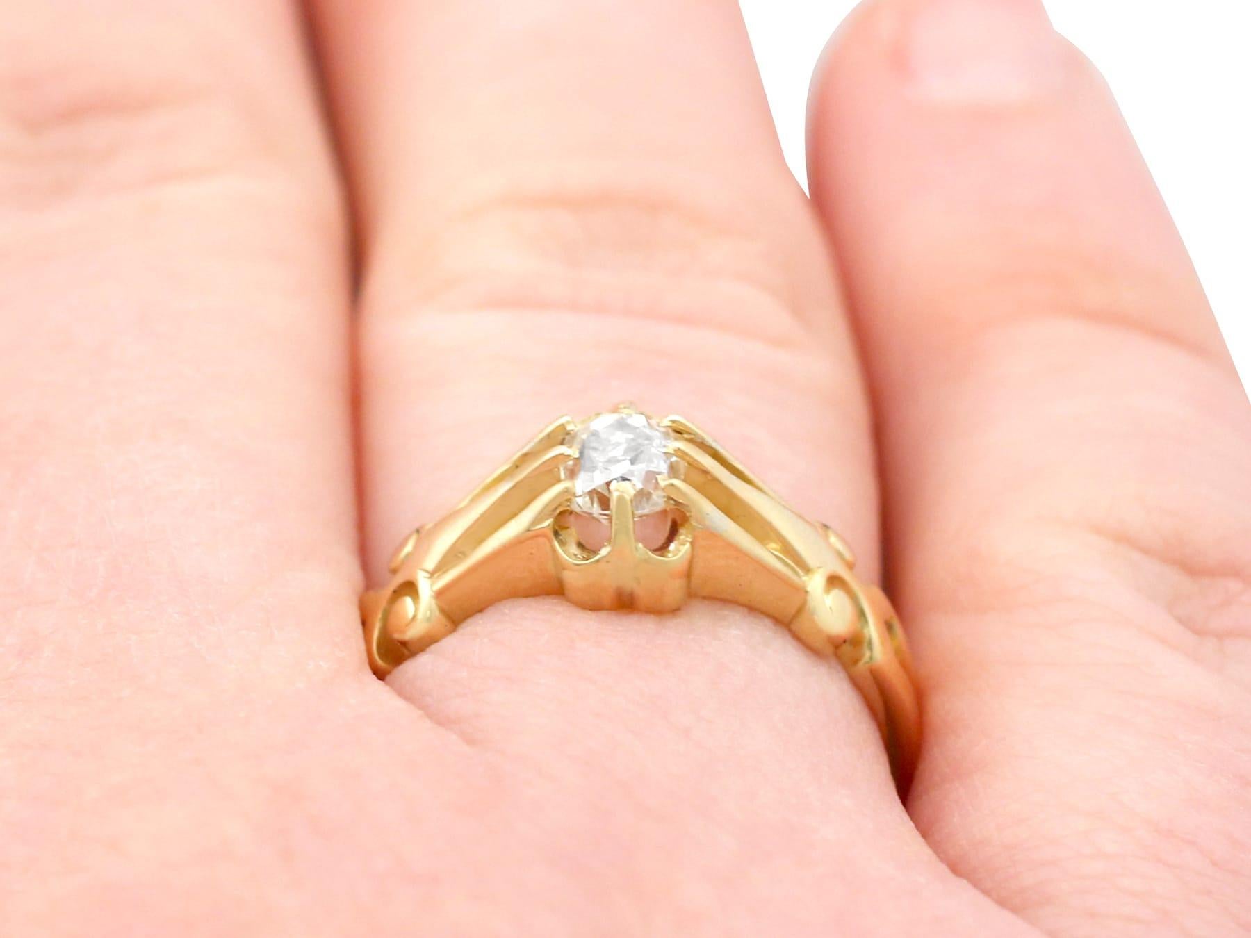 Antique Diamond and 18K Yellow Gold Solitaire Ring For Sale 5