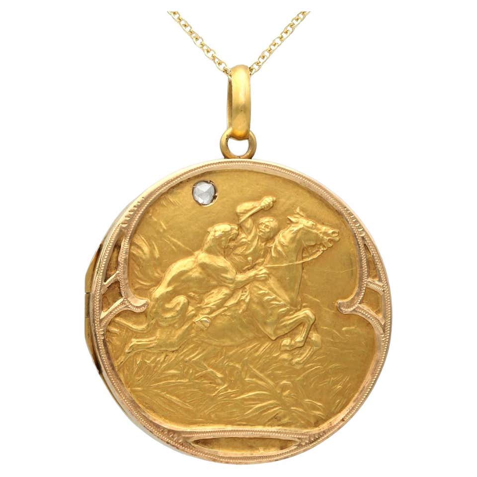 Art Deco Yellow Gold Match Safe Locket Necklace, circa 1910-20's For ...
