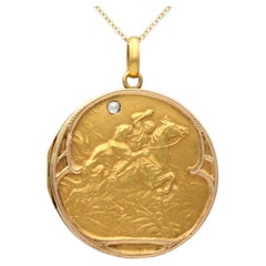Antike Medaille aus Diamant und 21k Gelbgold, um 1900