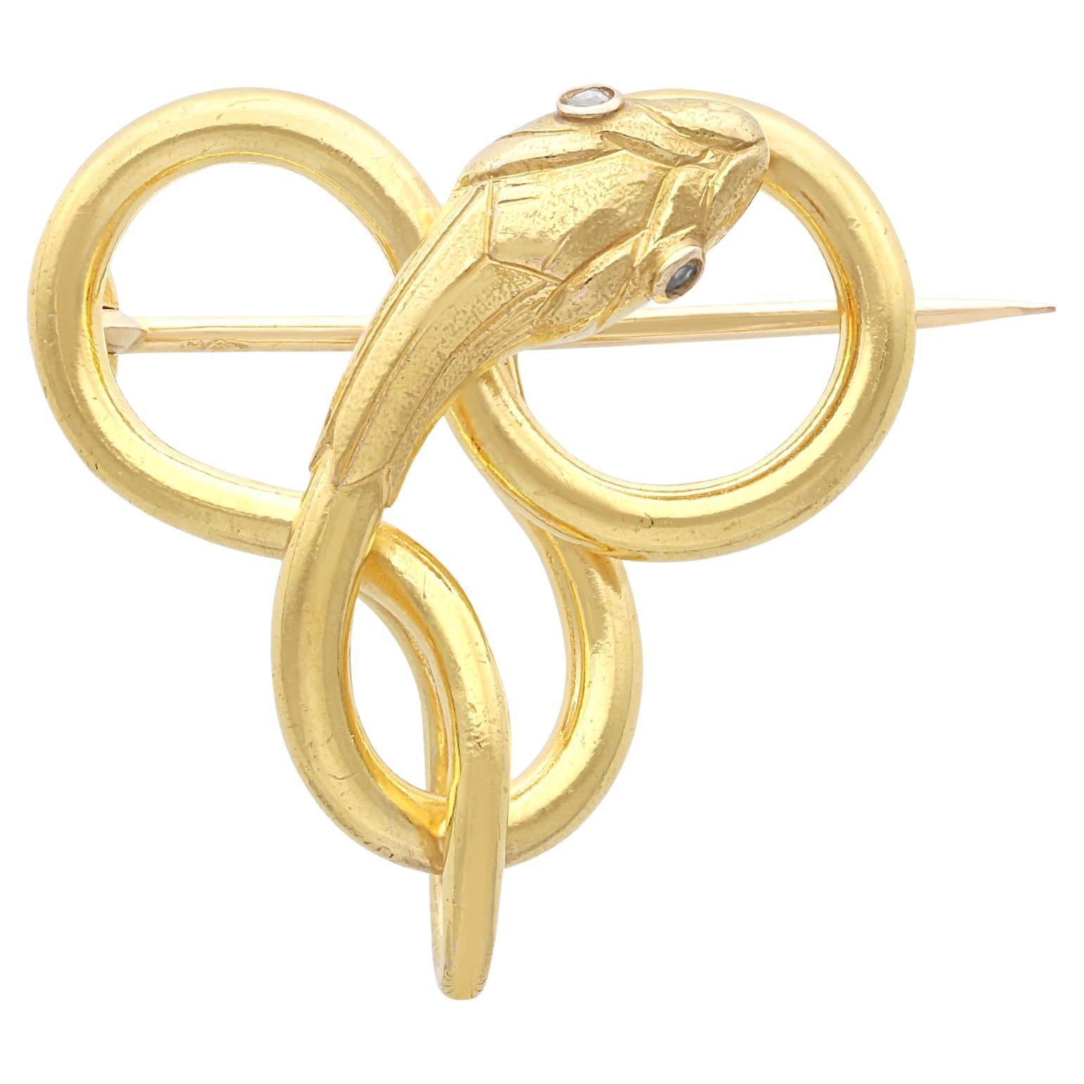 Antique Diamond and 22k Yellow Gold Snake Brooch / Pendant Circa 1890