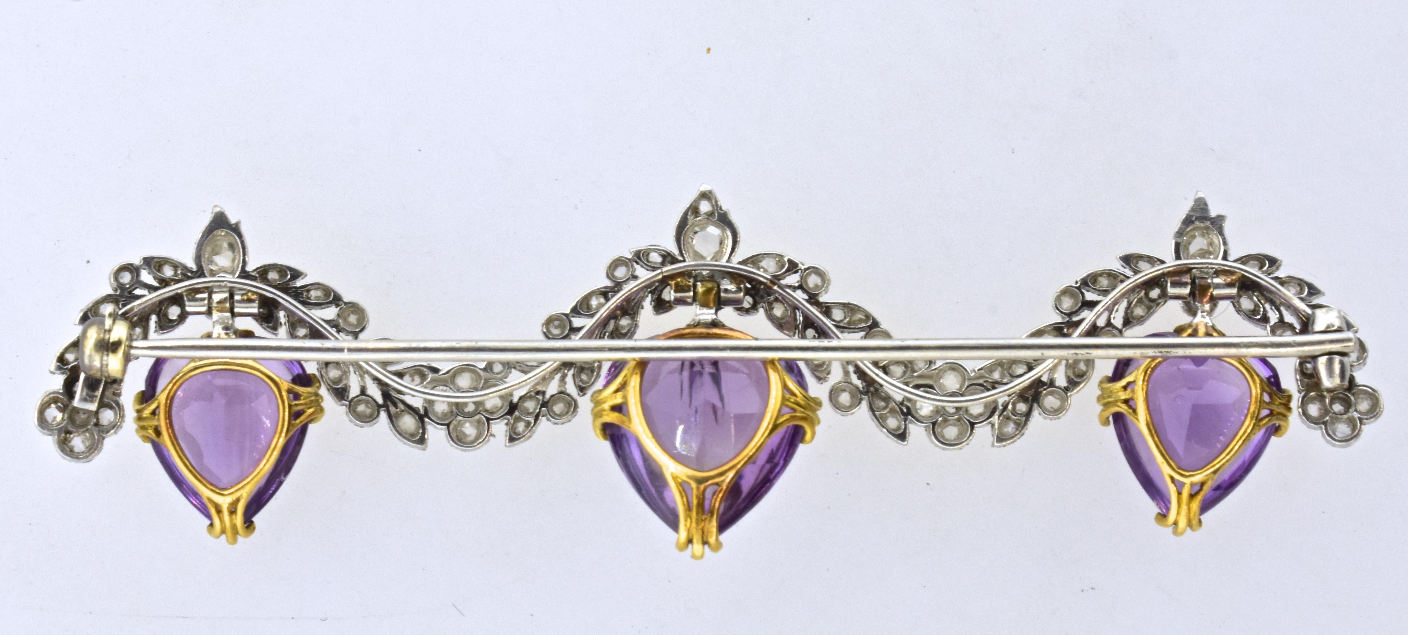 Antique Diamond and Amethyst Edwardian Platinum Brooch, circa 1910 In Excellent Condition In Aspen, CO
