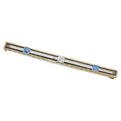 Antique Diamond and Blue Stones Fourteen Karat Gold Bar Pin Brooch