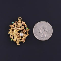 Pendentif chérubin en or 14k avec diamant et grenat démantoïde