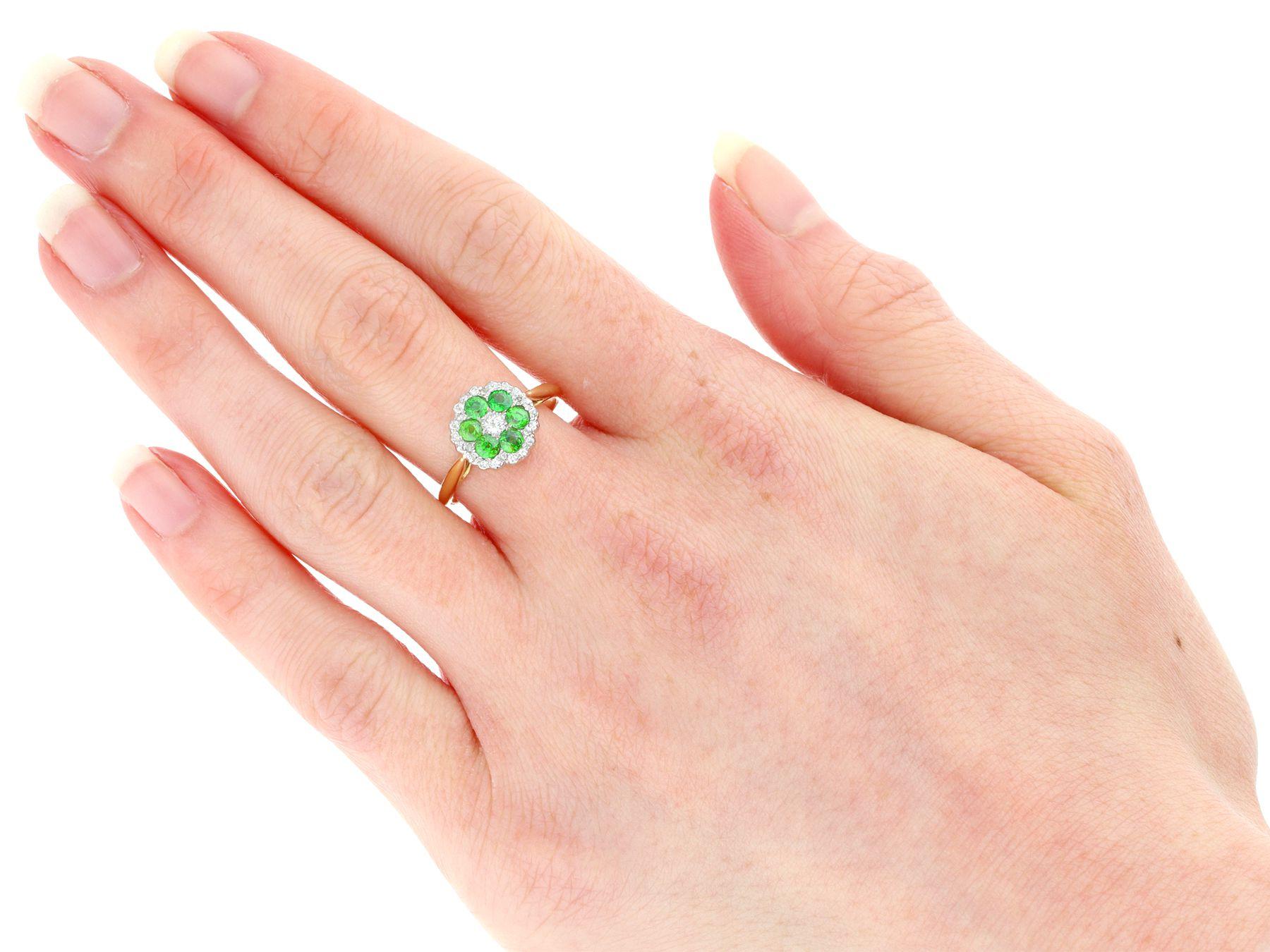 Antique Diamond and Demantoid Garnet Yellow Gold Cocktail Ring Circa 1910 For Sale 6
